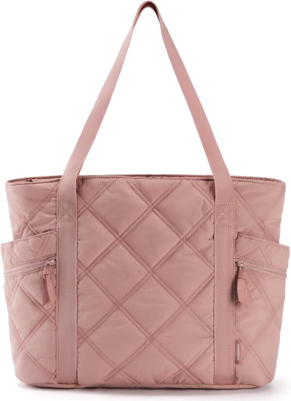 BAGSMART Tote Bag for Women, Puffer Work Tote with Zipper, Travel Essentials Quilted Nurse Travel Hospital Bag