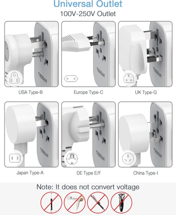 71BQH4Evv2L._AC_SL1500_.jpg TESSAN Universal Travel Adapter, International Power Adapter 5.6A 28W 3 USB C 2 USB A Ports, Travel Worldwide Plug Adaptor, Outlet Wall Charger for Europe UK EU AUS (Type C/G/A/I)