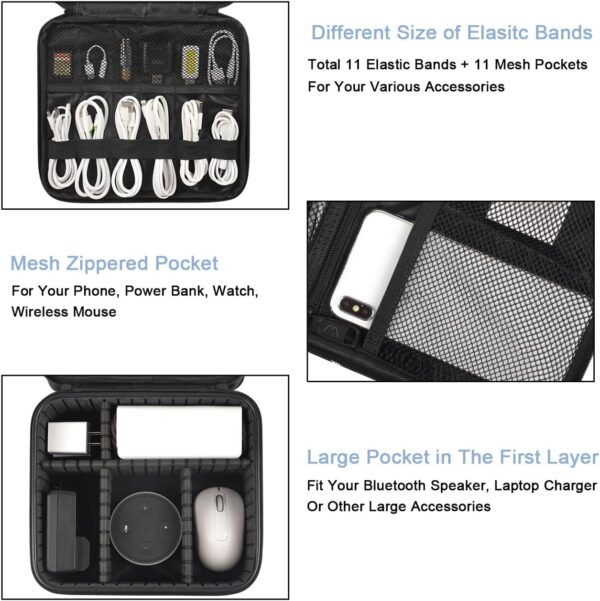 71BbUVlzsqL._AC_SL1366_.jpg MATEIN Cable Organizer Bag, Waterproof Travel Electronic Storage with Adjustable Divider, Shockproof Portable Double Layer Tech Bag Carrying Case for Cord, Earbuds, Charger, SD Card, DJ Gifts, Black