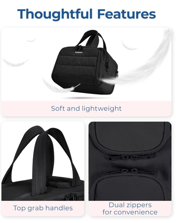71CClhieInL._AC_SL1500_.jpg BAGSMART Travel Toiletry Bag, Lightweight Large Wide-open Travel Bag for Women, Puffy Cosmetic Makeup Bag Organizer with Handle for Accessories,Essentials, Toiletries, Black