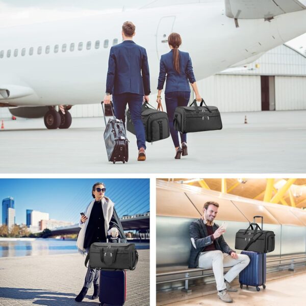 71CLZC3aFZL._AC_SL1500_.jpg Garment Duffle Bags for Travel, Bukere Convertible Carry on Garment Duffel Bag for Men Women, Shoe Compartment, 2 in 1 Hanging Dress Suitcase Suit Travel Bags, Midnight Grey