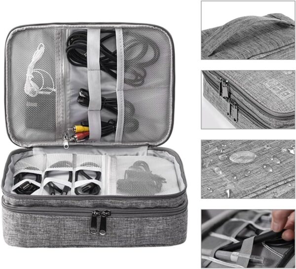 HCFGS Travel Electronics Organizer,Travel Cord Organizer Case,Tech Storage Bag Extra Large 3-Layers Universal Carry Cable Storage Bag for Phone, Cord, iPad (Grey)
