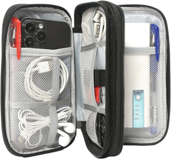 Electronics Organizer Travel Case, 2 Pack Electronic Accessories Carry Case, Waterproof Cable Organizer Bag for Cable, Cord, USB Charger, Phone, Power Bank, Earphone (Small+Big, Black)