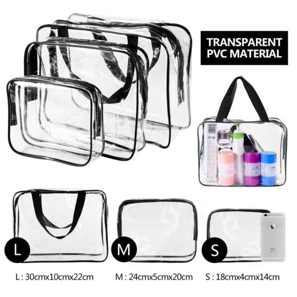 71DRZnsHmvL._SL1200_.jpg 3Pcs Crystal Clear PVC Travel Toiletry Bag Kit for Women Men, Waterproof Vinyl Organizer Makeup Bags with Zipper Handle Straps, Cosmetic Bag Pouch Carry on Airport Airline Compliant Bag Handbag
