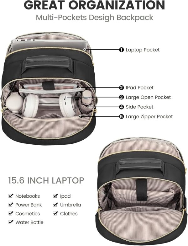 71DrtVBKH8L._AC_SL1500_.jpg LOVEVOOK Laptop Backpack Purse for Women, Work Travel Computer Bags, College School Backpack for Student Girl, Quilted Casual Daypack with USB Port, Fit 15.6 Inch Laptop, Black