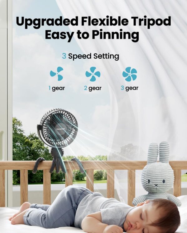 71DxpIRI2DL._AC_SL1500_.jpg Gaiatop Mini Portable Stroller Fan, Battery Operated Small Clip on, Detachable 3 Speed Rechargeable, 360° Rotate Flexible Tripod Better Cooling for Car Seat Crib Treadmill Travel Black