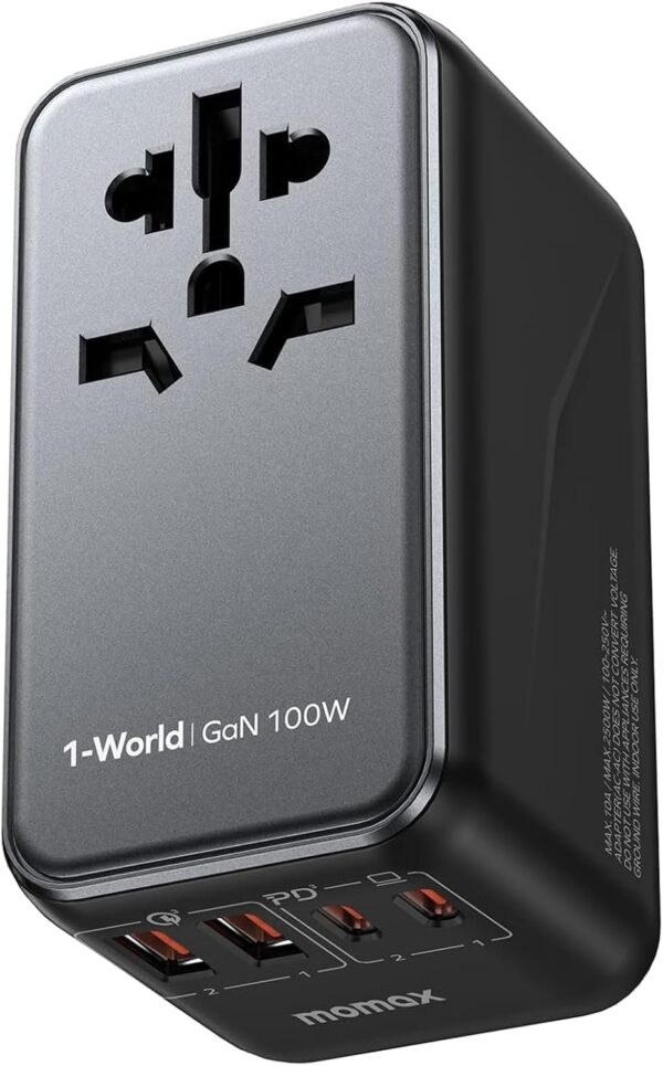71E3ccARBkL._AC_SL1500_.jpg MOMAX Universal Travel Adapter, 100W Fast GaN International Power Adapter, 2PD USB-C+2QC USB-A Travel Adapter, US, UK, EU, AU Travel Adapter Worldwide for Laptops, Tablets, Phones, Vision Pro