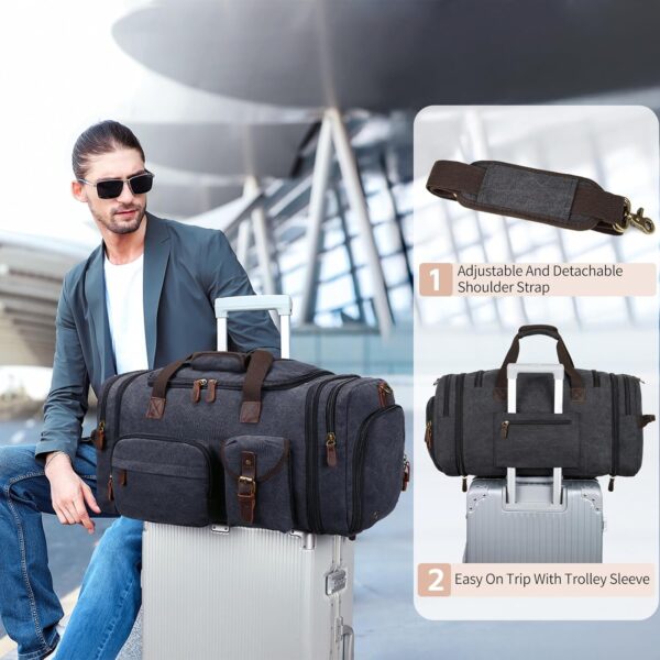 71EHC3t9v4L._AC_SL1500_.jpg Mens Duffle Bag for Travel 3Pcs Set Travel Bags for Men 60L Expandable Canvas Bag (Dark Gray)