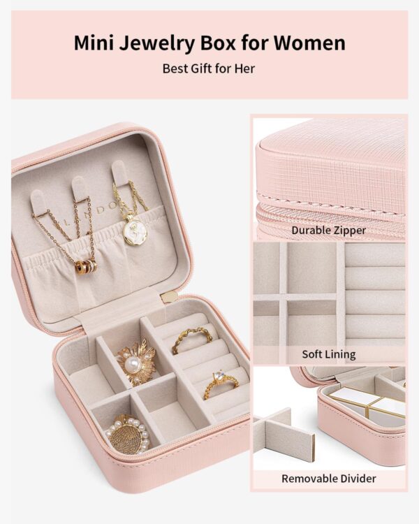 71EhHFme1YL._AC_SL1500_.jpg Vlando Travel Jewelry Case - Mothers Day Gifts for Mom Grandma Wife - Small Jewelry Travel Organizer Box Travel Essentials Christmas Gift for Women Girl - Pink