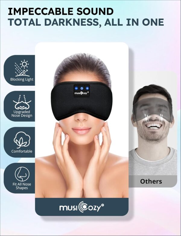 71F6Y0Fo2kL._AC_SL1500_.jpg MUSICOZY Sleep Headphones, Bluetooth 5.4 Sleep Mask Headband Headphones Sleeping Eye Mask, Wireless Music Earbuds Earphones with HD Headphones Ultra-Thin Stereo Speakers for Side Sleepers Men Women