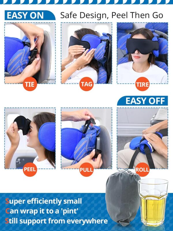 71Gt8jGUVnL._AC_SL1500_.jpg Travel Pillows for Airplanes, Airplane Pillow for Long Flight, Airplane Head Strap with Eye Mask for Sleep, Travel Neck Pillow for Car Road Trip, 360° Support Headrest, Stop Bobblehead, Black
