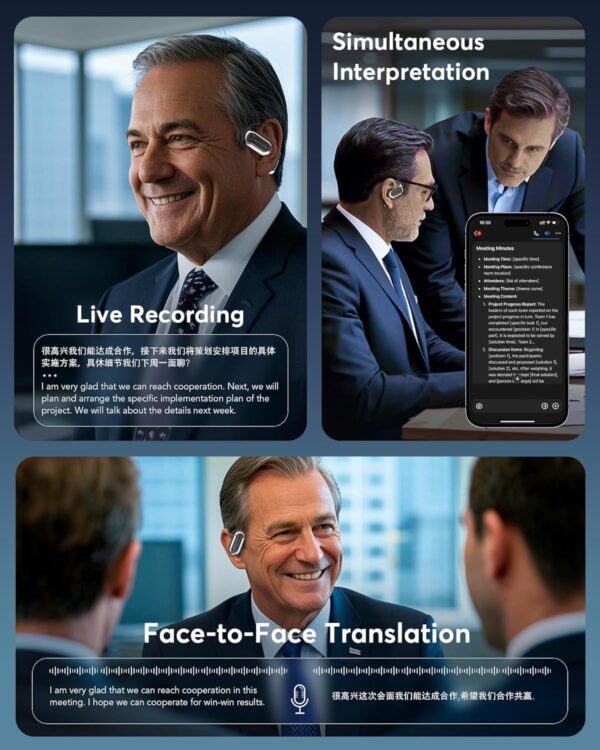 AI Language Translation Earbuds, OWS LCD Touchscreen Real-Time Translator for 144 Languages & Accents Includes Free Subscription Translation Device Earphones for Travel Business Learning, Black
