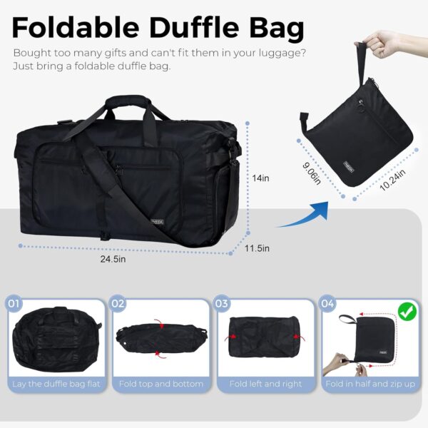 71IVfAp6X1L._AC_SL1500_.jpg Fmeida 65L Duffle Bag with Shoes Compartment, Foldable Travel Duffel Bags for Men Women, Large Packable Travel Bag Water Repellent & Tear Resistant (Black)