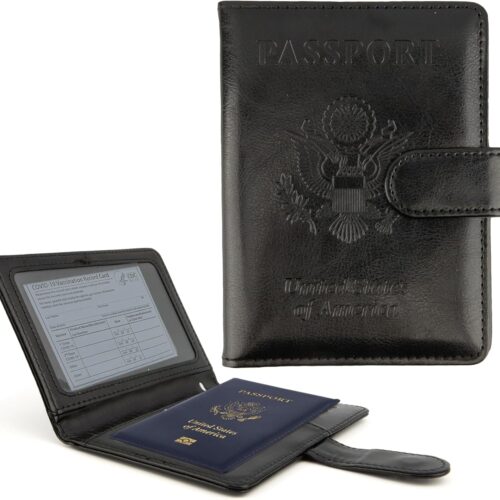 71IuVLCadVL._AC_SL1500_.jpg Passport Holder for Travel, Leather Passport Holder, RFID Passport Cover Passport Wallet Premium Passport Case with Card Holder & Pen Slot Travel Must Haves Essentials for Women Men (Black)