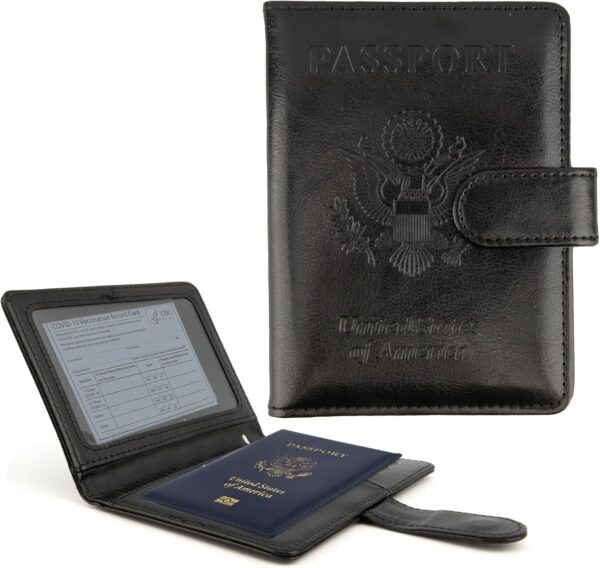 71IuVLCadVL._AC_SL1500_.jpg Passport Holder for Travel, Leather Passport Holder, RFID Passport Cover Passport Wallet Premium Passport Case with Card Holder & Pen Slot Travel Must Haves Essentials for Women Men (Black)