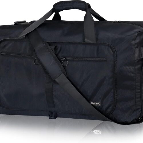 71JVGo-mML._AC_SL1500_.jpg Fmeida 65L Duffle Bag with Shoes Compartment, Foldable Travel Duffel Bags for Men Women, Large Packable Travel Bag Water Repellent & Tear Resistant (Black)
