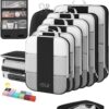 71Jre8coIVL._AC_SL1500_.jpg 10 Set Compression Packing Cubes for Travel Essentials,Compressible Expandable Packing Cubes for Suitcase,OlarHike Luggage Organizer Bags for Travel,Handy Helper for Organizing Clothes(Black)
