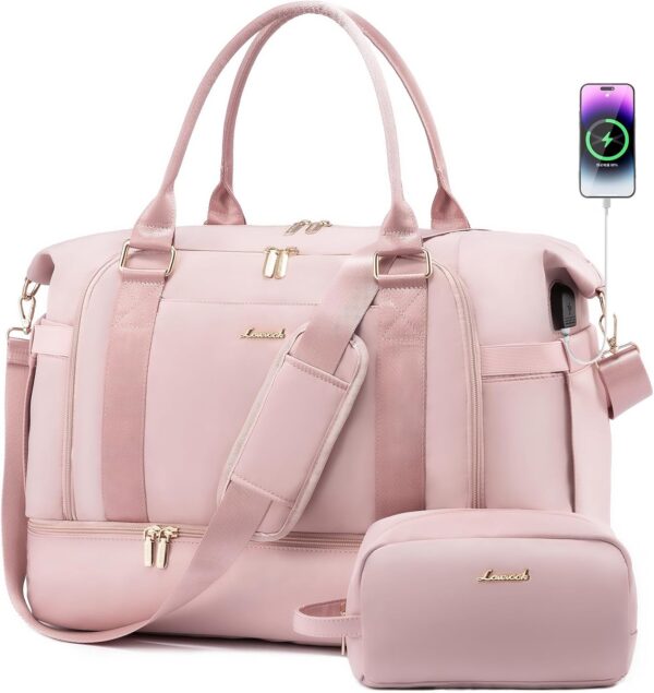 Gym Bag LOVEVOOK Travel Duffel Bag with USB Charging Port,Weekender Bags for Women with Shoe Compartment,Carry on Overnight Bag with Toiletry Bag,Hospital Bags for Labor and Deliver