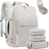 71KXcYOwnIL._AC_SL1500_.jpg LOVEVOOK Carry on Travel Backpack, 40L Waterproof Large 17inch Laptop Luggage Daypack as Personal Item Flight Approved, Business Weekender Overnight with 3 Packing Cubes, Light gray-Pink