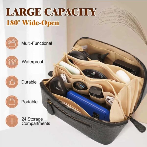 71Kz64me-KL._AC_SL1500_.jpg Electronic Organizer Travel Case, Portable Waterproof PU Leather Tech Pouch, Accessories Storage Bag, Compact Travel Cord Organizer for Cable, Charger, Phone, Earbuds (3L Black)