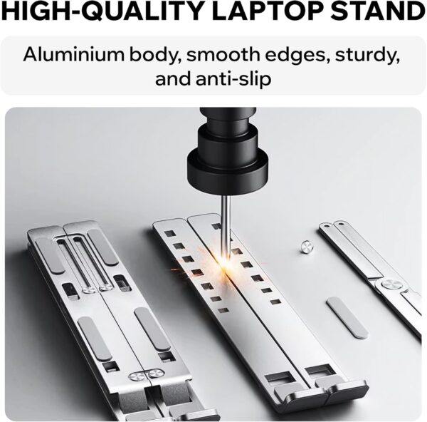 71LS6xJVJnL._AC_SL1500_.jpg Laptop Stand for Desk, 7 Levels Adjustable Height, Foldable Aluminium Laptop Holder for 9–15.6 Inch Laptops, Tablets and Notebooks, Ergonomic Riser for Office, Home, Travel Use