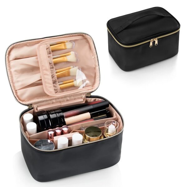 71MRpxH6L._SL1500_.jpg OCHEAL Makeup Bag, Portable Cosmetic Bag, Large Capacity Travel Makeup Case Organizer, Black For Women Toiletry Bag for Girls Traveling With Handle and Divider