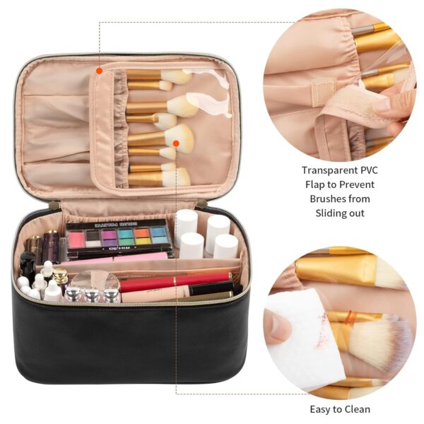 71MVW8Z7IuL._SL1500_.jpg OCHEAL Makeup Bag, Portable Cosmetic Bag, Large Capacity Travel Makeup Case Organizer, Black For Women Toiletry Bag for Girls Traveling With Handle and Divider