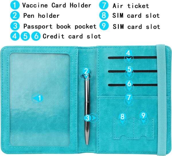 GDTK Leather Passport Holder Cover Case RFID Blocking Travel Wallet (Sky Blue)