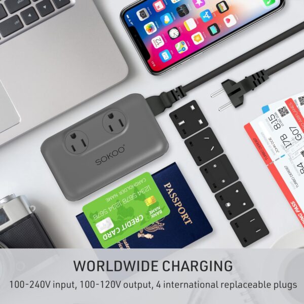 71Mc6zMLSNL._AC_SL1500_.jpg SOKOO 230-Watt Step Down 100-220V to 110V Voltage Converter, International Power Converter/Travel Adapter- Use for EU/UK/AU/US/India More Than 150 Countries, USB Quick Charger 3.0 Grey