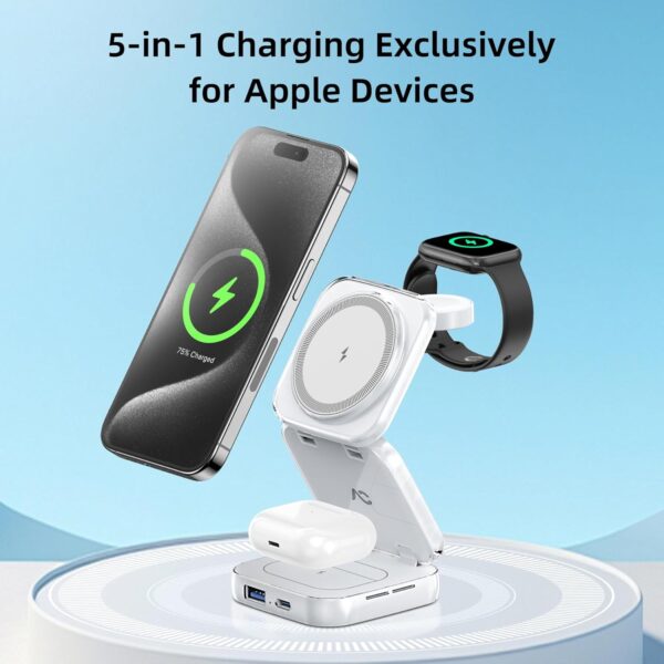 71MqJ9Im8RL._AC_SL1500_.jpg Wireless Charger for MagSafe, AC Island 5-in-1 Portable Travel Charging Station, 15W Max Fast Foldable Magnetic Stand, Evolved for iPhone 16/15/14/13 Series, Apple Watch, AirPods (with 35W Adapter)