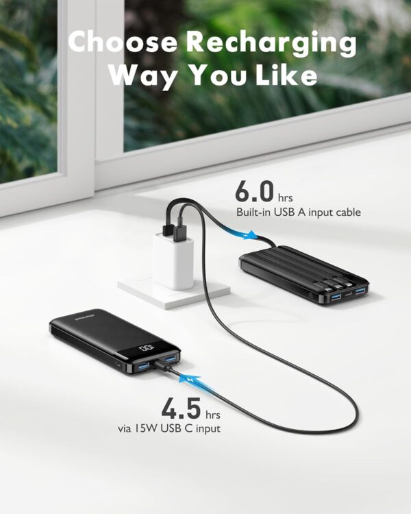 71NiF8Gz5eL._AC_SL1500_.jpg Portable Charger with Built in Cables, Portable Charger with Cords Wires Slim 10000mAh Travel Essentials Battery Pack 6 Outputs 3A High Speed Power Bank for iPhone Samsung Pixel LG Moto iPad