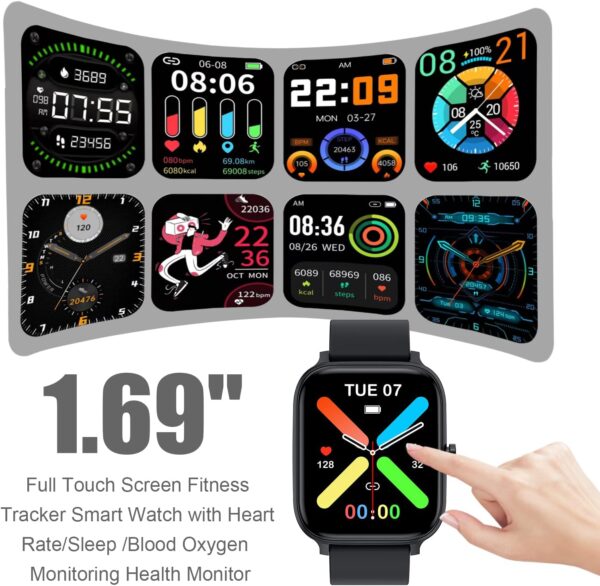 71Ob9UIQxL._AC_SL1500_.jpg Smart Watch for Men Women Compatible with iPhone Samsung Android Phone 1.83 inch Full Touch Screen IP68 Waterproof Bluetooh Fitness Tracker Heart Rate/Sleep Monitor, Black