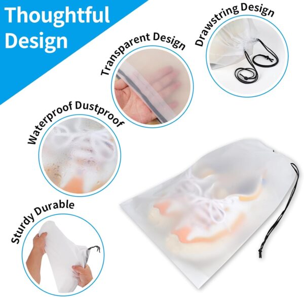 71OeFNY8ZL._AC_SL1500_.jpg Clear Shoe Bags for Travel 5 PCS, 15.7" x 11.8" Travel Shoe Bags for Packing, Waterproof Drawstring Travel Shoe Storage Bag, Travel Essentials for Men and Women