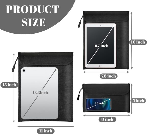 Fireproof Waterproof Document Bag 2000℉ - 3 Pack Fireproof Bags for Cash/Documents with Locking Zipper, Waterproof Money Bag & Passport Holder, Important Document Organizer Pouch (Black)