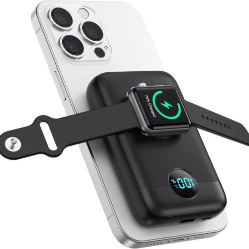 71PgXfJAlTL._AC_SL1500_.jpg Magnetic Portable Charger 10800mAh,4-in-1 Wireless Power Bank with iWatch Charger, QC4.0+20W PD Fast Charging USB C Battery Pack with LCD Display for Magsafe,iPhone 16/15/14/13/12 Series,Apple Watch