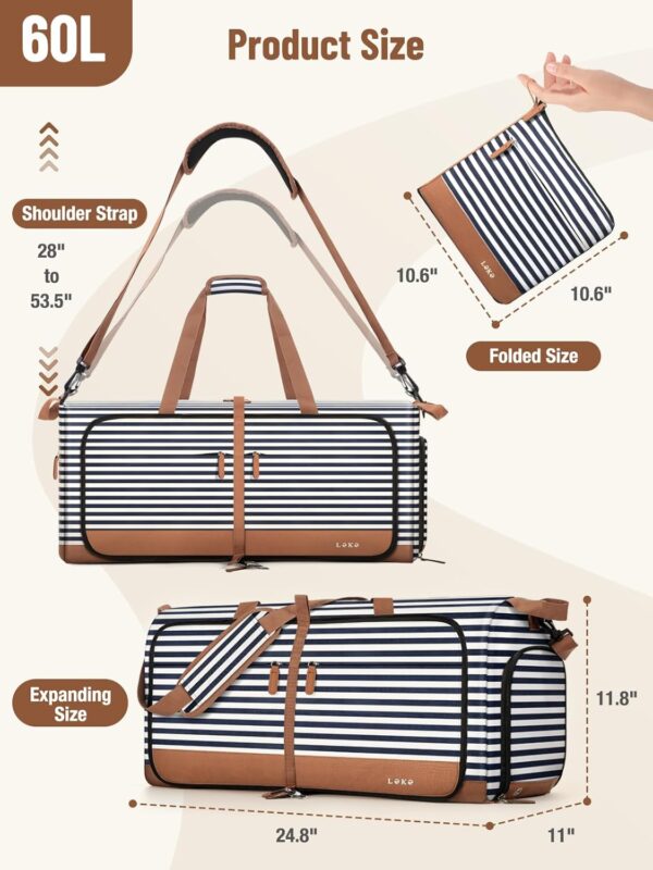 71PloiQ2NPL._AC_SL1500_.jpg Lekesky Foldable Travel Duffle Bag for Women, 60L Large Duffel Bag with Separate Shoes Compartments & Straps, Carry On Weekend Bag for Women, Hospital, Overnight (Blue Stripes)