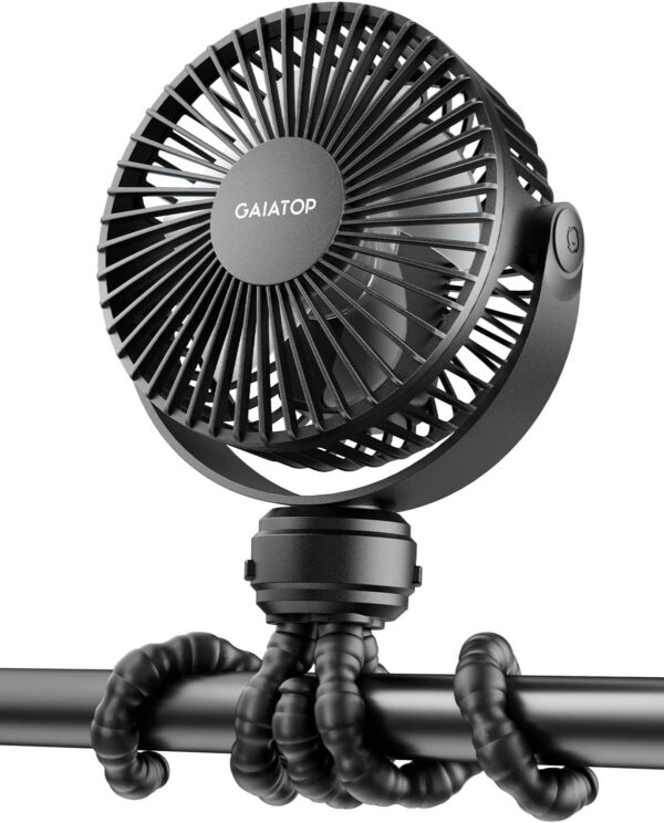 71Qix2av1yL._AC_SL1500_.jpg Gaiatop Mini Portable Stroller Fan, Battery Operated Small Clip on, Detachable 3 Speed Rechargeable, 360° Rotate Flexible Tripod Better Cooling for Car Seat Crib Treadmill Travel Black