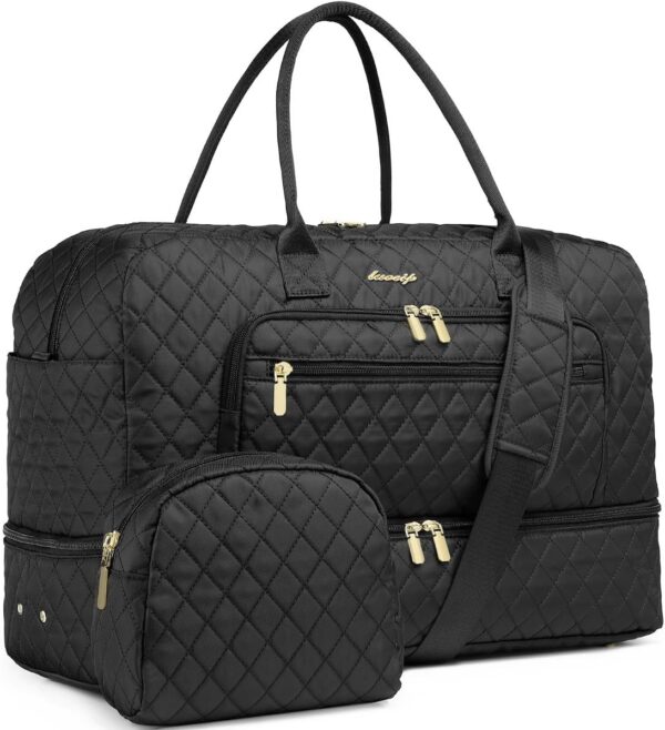 71Qt5mSkCQL._AC_SL1200_.jpg Large Women Travel Duffle Bag - Carry on Overnight Bag Weekend Travel Duffel Tote Bag Yoga Gym Bag with Wet Pocket Toiletry Weekender Overnight Bag for Travel Business Trips Sport Hospital Black