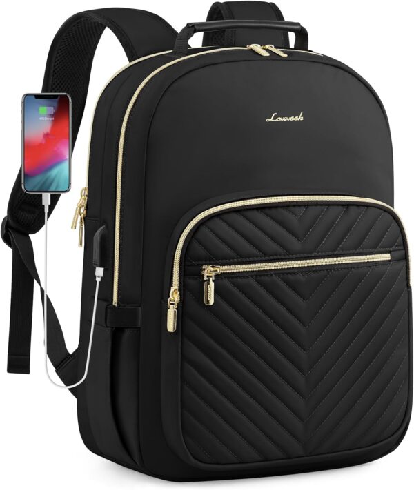 71RVtKq8nWL._AC_SL1500_.jpg LOVEVOOK Laptop Backpack Purse for Women, Work Travel Computer Bags, College School Backpack for Student Girl, Quilted Casual Daypack with USB Port, Fit 15.6 Inch Laptop, Black