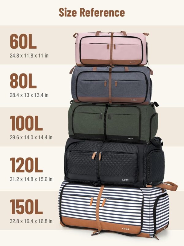 71RXB5MS7vL._AC_SL1500_.jpg Lekesky Foldable Travel Duffle Bag for Women, 60L Large Duffel Bag with Separate Shoes Compartments & Straps, Carry On Weekend Bag for Women, Hospital, Overnight (Blue Stripes)