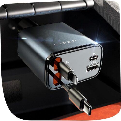 71Ryl5xKbuL._AC_SL1500_.jpg LISEN Retractable Car Charger, 69W USB C Car Accessories Adapter for iPhone 16 USBC Charger Fast Charging, Mothers Day for Gifts, Travel Essentials for Women Men, Road Trip Essentials for iPhone 16 15