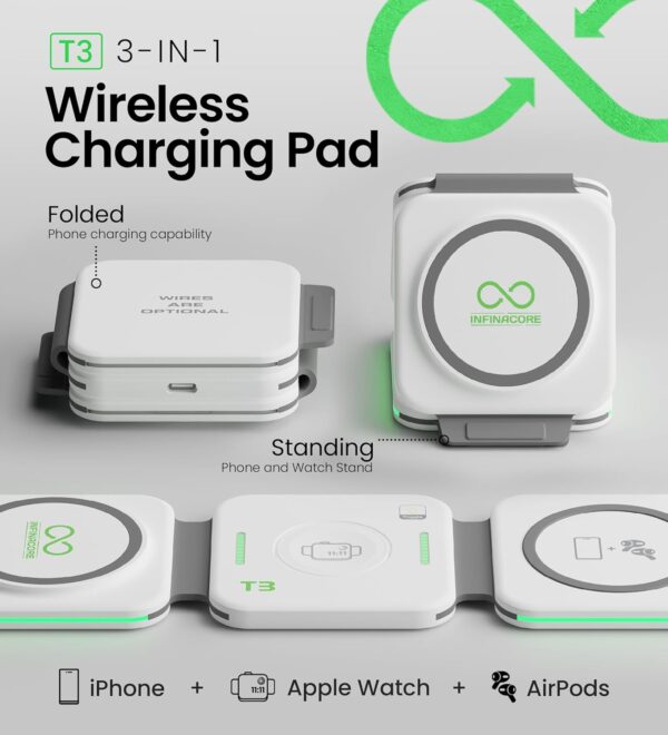 71SBEf4-XxL._AC_SL1500_.jpg InfinaCore 3-in-1 Charging Station for Apple Devices - Travel Essentials- Magnetic Wireless Travel Charger - Foldable Charging Pad for Magsafe iPhone 16 15 14 13 12 Pro Max/Plus, AirPods & Apple Watch