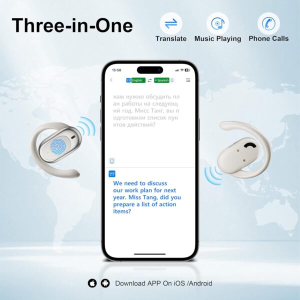 71SeS48IhZL._AC_SL1500_.jpg Real Time Translation Earbuds, AI Language Translator Earphone 3-in-1 Accents & Long Battery Life Translation Earbuds OWS 144 Languages & 8 Offline for Travel Business,(Milkywhite)
