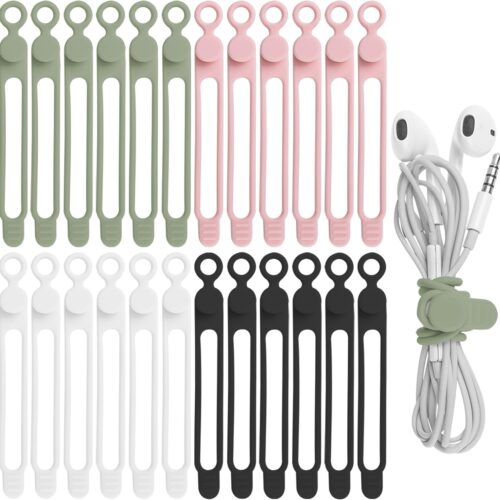 71T6CBglgDL._AC_SL1500_.jpg Nearockle 24Pcs Silicone Cable Straps Cord Organizer for Bundling Earphone, Phone Charger, Computer Cords, Reusable Cable Ties Wire Organizer in Home,Office,Kitchen,School (4 Colors)