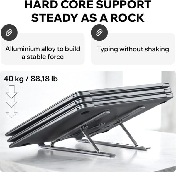 71TYzrXzr3L._AC_SL1500_.jpg Laptop Stand for Desk, 7 Levels Adjustable Height, Foldable Aluminium Laptop Holder for 9–15.6 Inch Laptops, Tablets and Notebooks, Ergonomic Riser for Office, Home, Travel Use