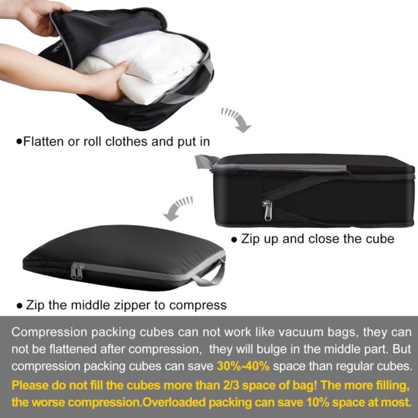 71TnluTdq1L._AC_SL1500_.jpg BAGAIL 4 Set/6 Set/8 Set Compression Packing Cubes Travel Accessories Expandable Packing Organizers(Black ClothPattern 4 Set)
