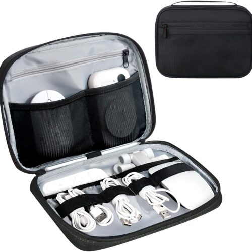 Electronics Organizer Bag, Portable Cable Organizer Case Travel Electronic Accessories Storage Case – Travel storage bag for Cables, Chargers, Phone, SD Cards – Black