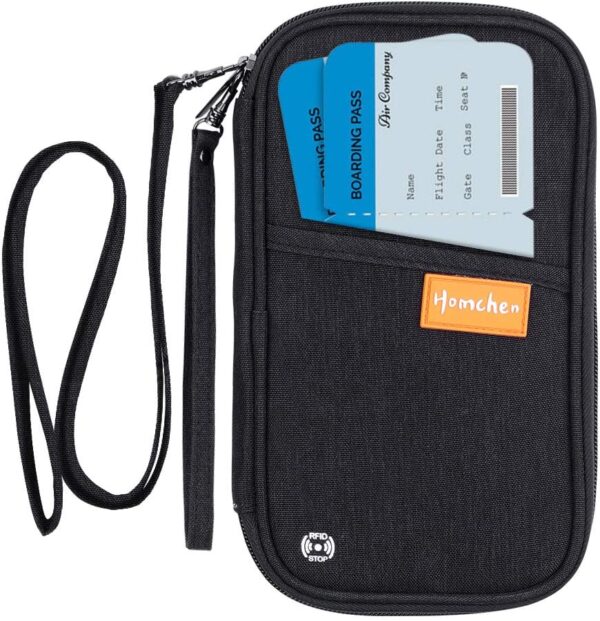 71UR5V4qbbL._AC_SL1000_.jpg RFID Passport Wallet with Vaccine Card Slot, Family Travel Passport Holder Document Organizer Bag with Wrist & Neck Double Strap
