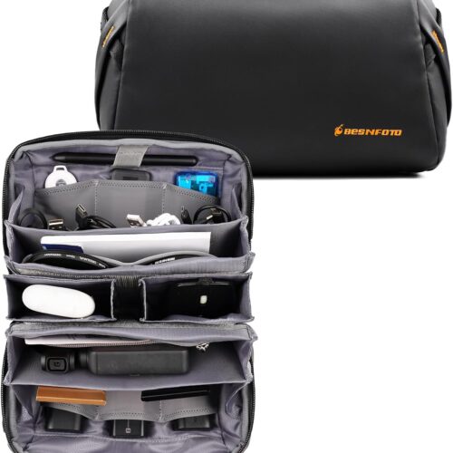 71UeQa3YgtL._AC_SL1500_.jpg Besnfoto Tech Pouch Electronic Organizer Accessory Bag Waterproof Travel Portable Carrying Case for Cables, Camera Batteries, Photography card, MaceBook Charger