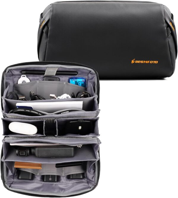 71UeQa3YgtL._AC_SL1500_.jpg Besnfoto Tech Pouch Electronic Organizer Accessory Bag Waterproof Travel Portable Carrying Case for Cables, Camera Batteries, Photography card, MaceBook Charger